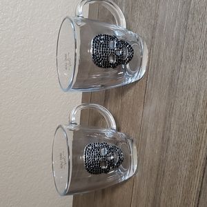 Set of 2 Clear Glass Mugs with Rhinestone Skull